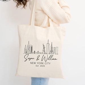 New York Skyline Wedding Tote Bag: Personalized Destination Gift