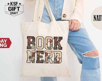 Book Nerds Tote Bag, Floral Library Totes, Book Club Gift, Reading Lover Gifts