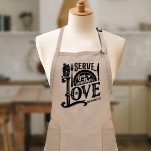 Serve One Another In Love Apron, Galatians 5:13 Apron, Christian Cooking Aprons, Bible Verse Apron, Bakery Apron Gift, Religious Mama Aprons