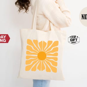 Groovy Sun Tote Bag, Retro Sunshine Tote, Sunshine Tote Bag, Summer Beach Bag, Sunset Tote Bag, Abstract Sun Tote, Summer Gifts for Women