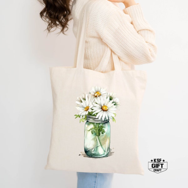 Daisy Flower Totes, Totes Floral, Totes de demoiselle d'honneur, Sac à provisions, Cadeau pour femmes Totes, Sac cadeau d'anniversaire, Sac fourre-tout cadeau de mariée, Totes Gift