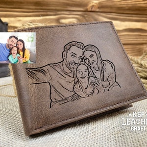 Custom Photo Wallet, Leather Wallet, Handwriting Wallets Gift for Him , Anniversary Gift, Boyfriend Gift, Gift For Dad, Christmas Gift image 1