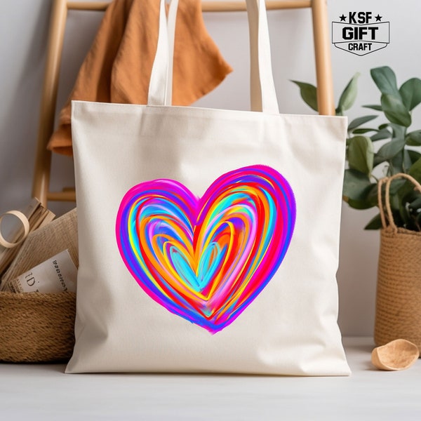 Valentines Day Heart Tote Bag, Colorful Heart Tote Bag, Love Tote Bag, Valentines Day Gift, Canvas Tote Bag, Cute Hearts Bag,Valentine Totes