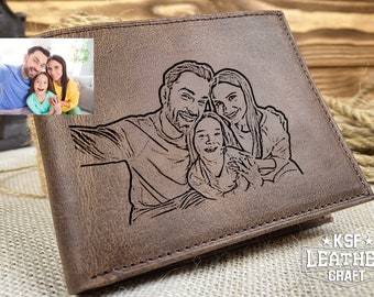 Custom Photo Wallet, Leather Wallet, Handwriting Wallets Gift for Him , Anniversary Gift, Boyfriend Gift, Gift For Dad, Christmas Gift