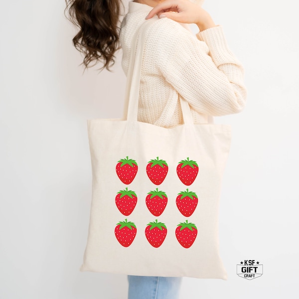 Strawberry Tote Bag, Strawberry Grocery Tote Bag, Farm Tote Bag, Womens Totes, Gift Tote Bag, ShoppingTote Bag, Berry Lover Totes