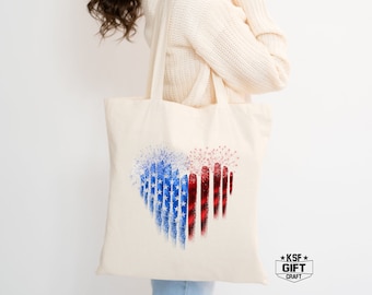 USA Heart Flag Tote Bag: 4th of July Party Gift