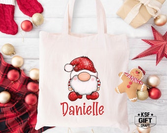 Gnomie Christmas Tote Bag, Gnomies Christmas Bag, Christmas Gift Bag, Family Christmas Tote, Custom Name Tote Bag, Holiday Gift Bag
