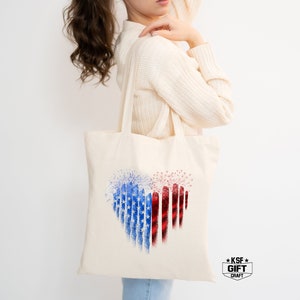 USA Heart Flag Tote Bag: 4th of July Party Gift