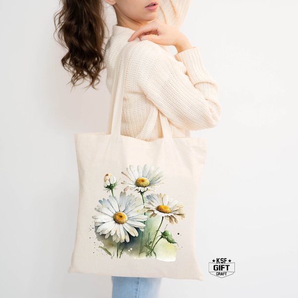 Daisy Flower Tote Bag, Floral Totes, Summer Party Tote, Shopping Bag, Gift For Women Totes, Birthday Gift Bag, Bridesmaid Totes, Party Totes