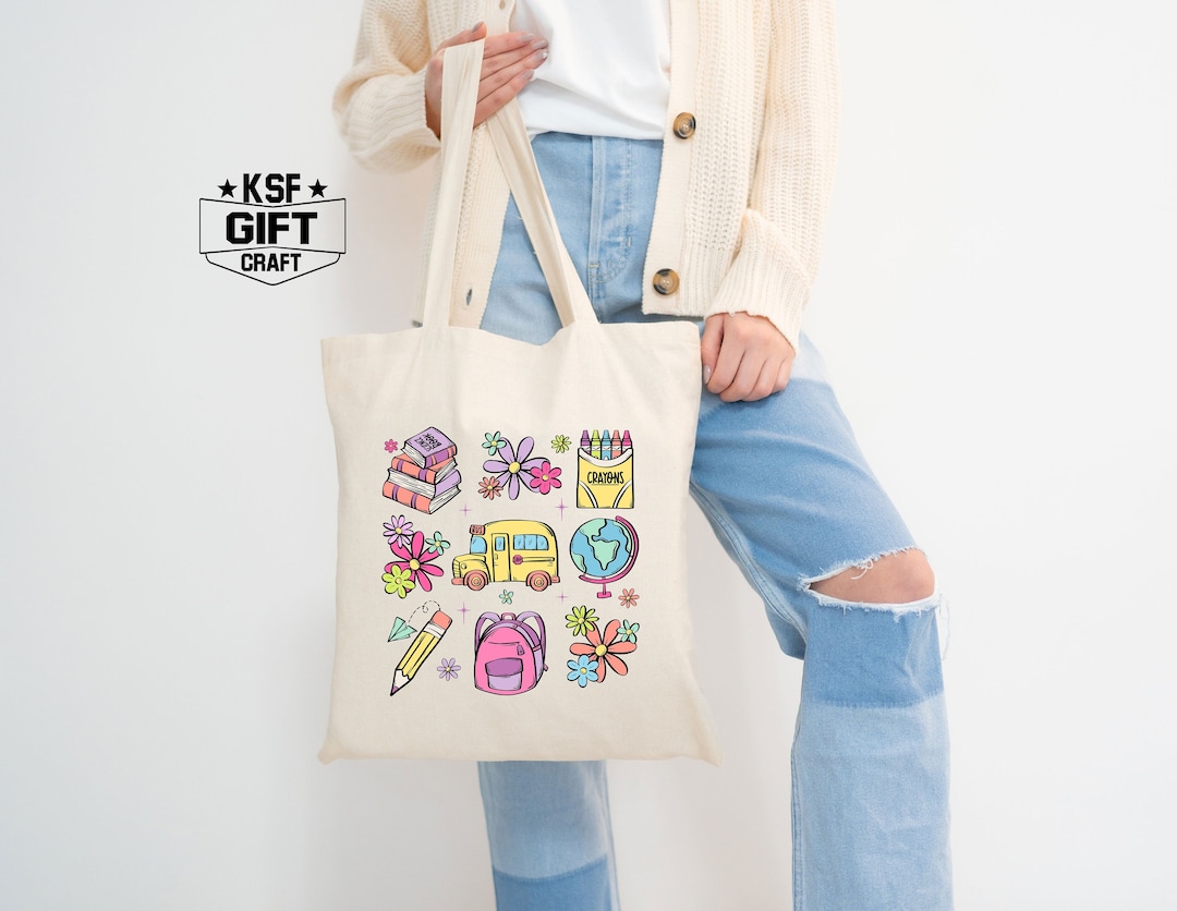 School Doodle Tote Bag, School Campus Bag, Teacher Appreciation Gift