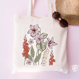 Wildflower Totes, Canvas Tote Bag, Shopping Bag, Beach Bag, Gift For Women Totes, Birthday Gift Bag, Bridal Gift Tote Bag, Library Bag