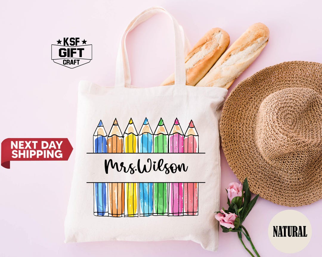 Custom Teacher Name Tote Bag, Personalized Pen Totes, Colorful Pencil ...