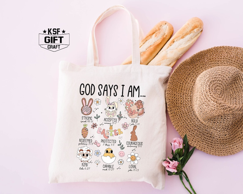 God Says I Am Tote Bag, Christian Easter Bunny Totes - Etsy