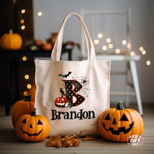 Custom Name Halloween Tote Bag: Trick or Treat Candy Bag