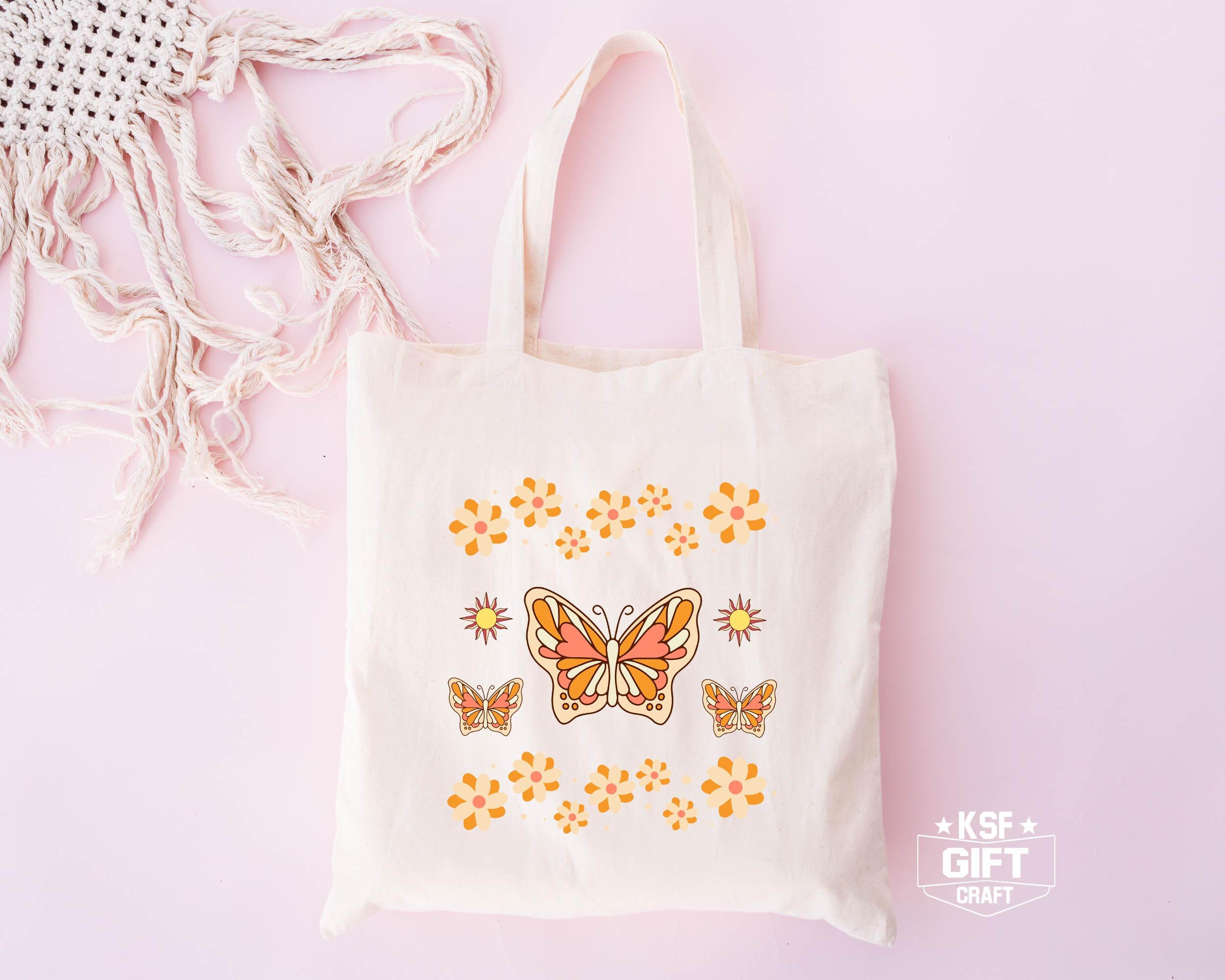Retro Butterfly Tote Bag, Canvas Tote Bags for Women