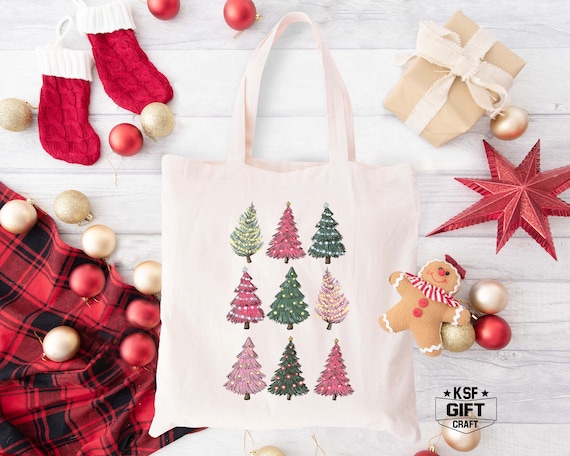 Christmas Tote Bag Christmas Canvas Bag Christmas Gift Bag Merry Christmas Bag Christmas Tree Bag Women Christmas Bag Holiday Gift Bag Etsy