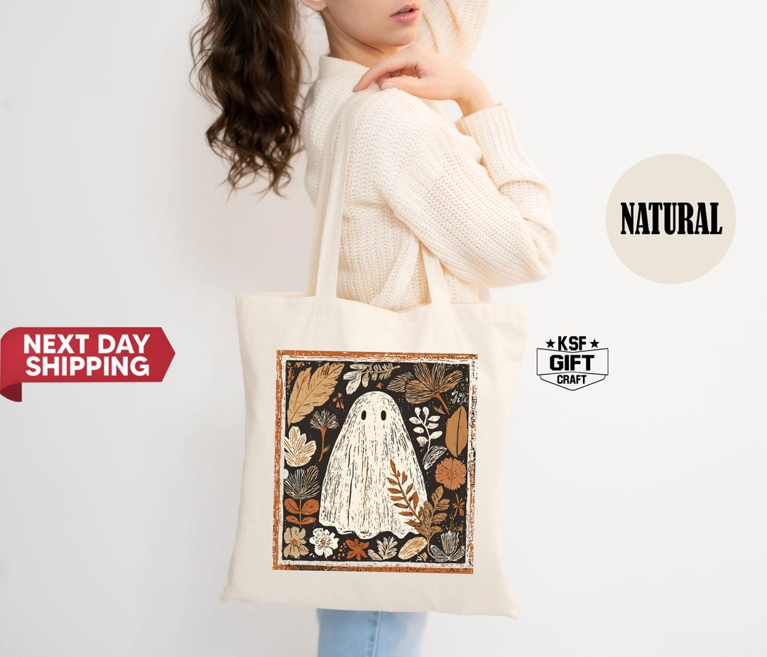 Floral Ghost Halloween Tote Bag: Ghost Totes - Etsy