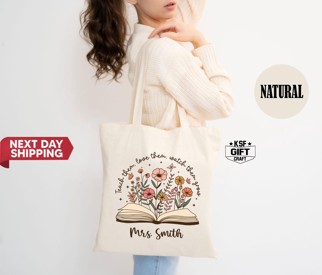 Personalized Floral Teacher Tote Bag: Custom Name Totes, Appreciation ...