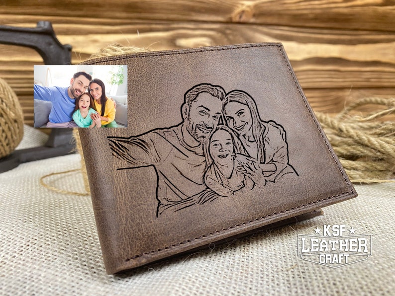Custom Photo Wallet, Leather Wallet, Handwriting Wallets Gift for Him , Anniversary Gift, Boyfriend Gift, Gift For Dad, Christmas Gift image 1