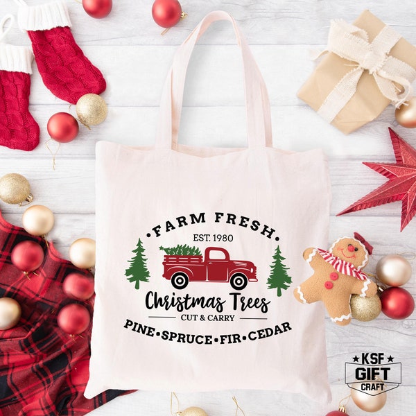 Farm Fresh Christmas Trees Tote Bag, Christmas Family Gift Bag, Holiday Tote Bags, Christmas Tote Bags, Christmas Matching Totes, Tote Bag