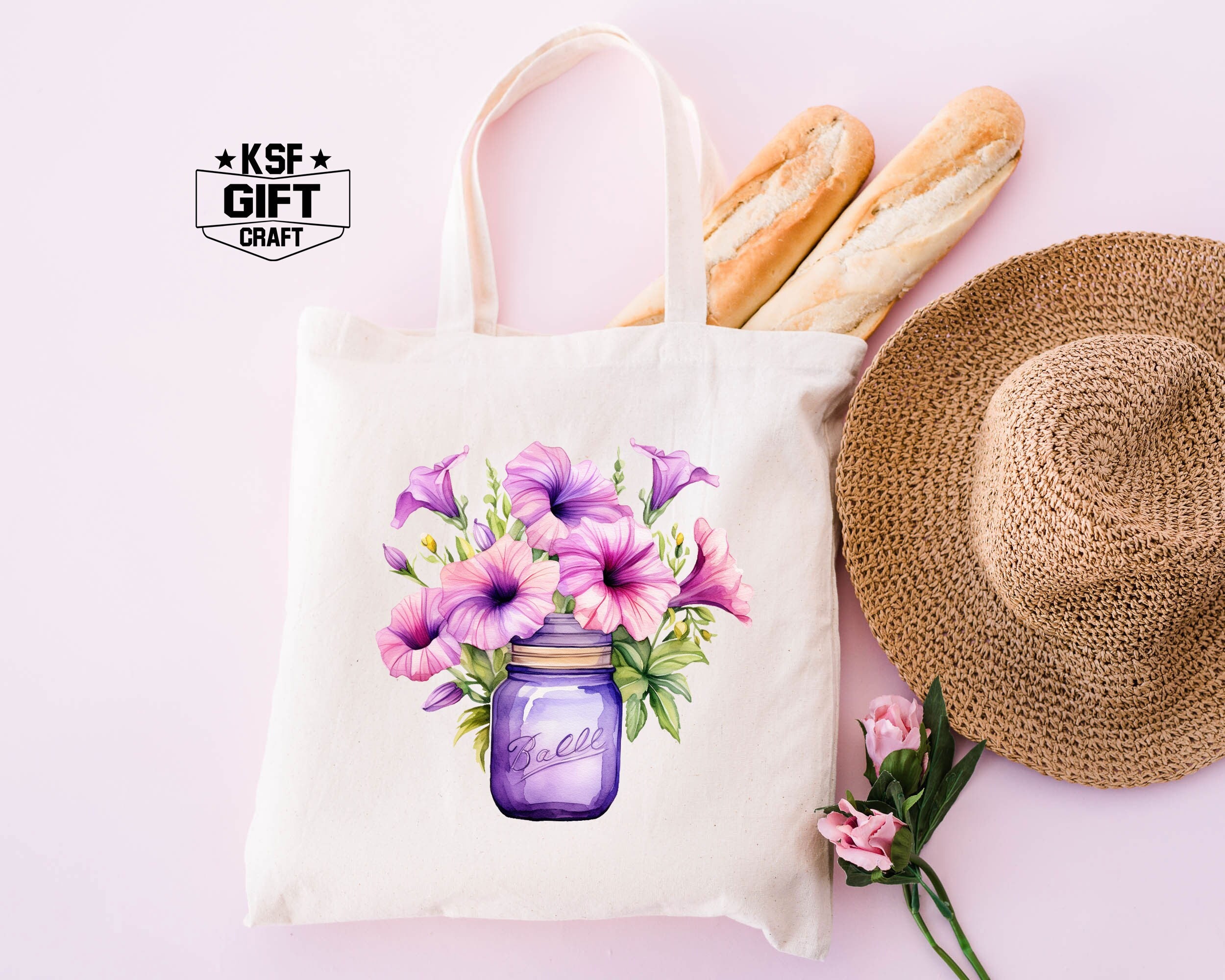 Wildflower Canvas Tote Bag: Botanical Reusable Shopping Bag