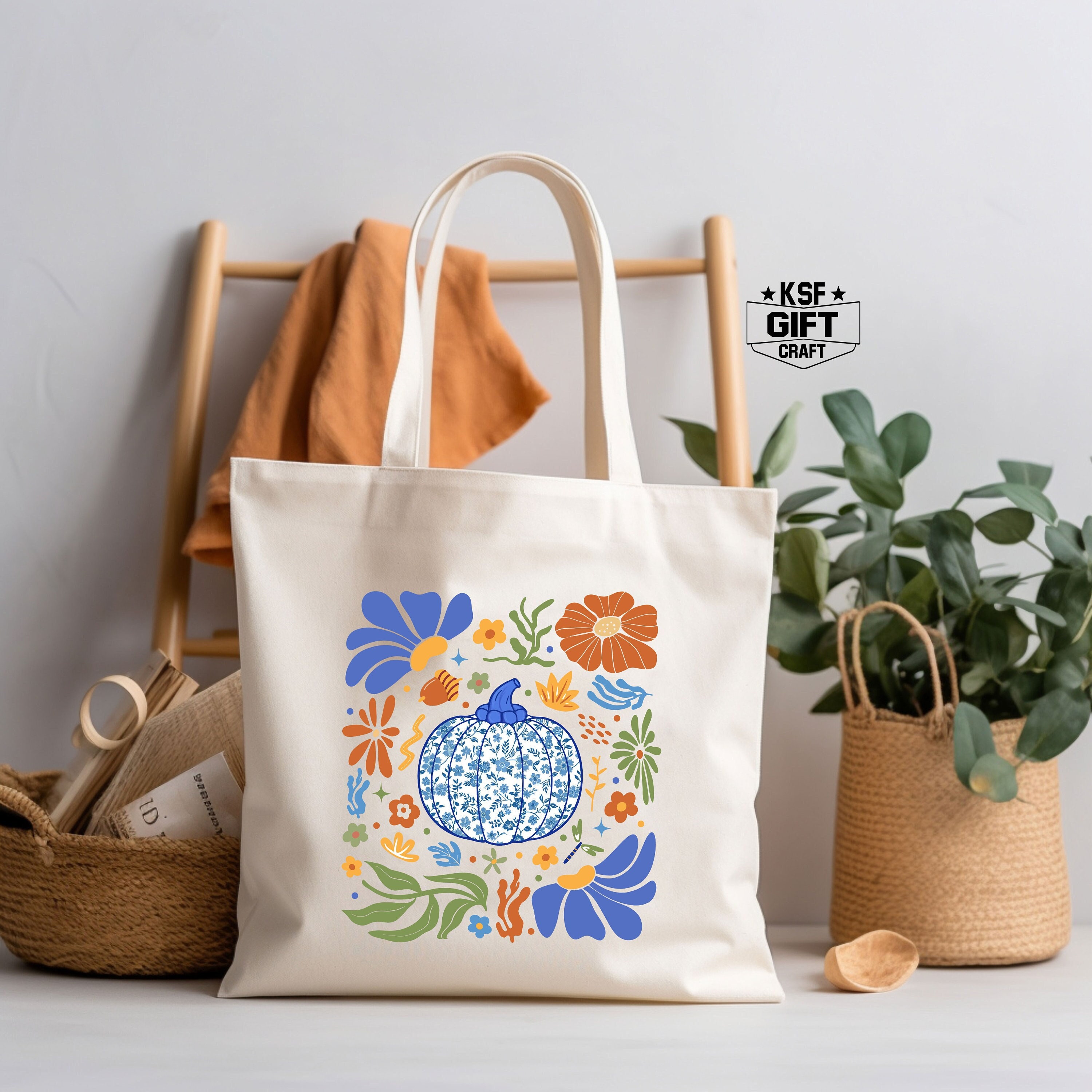 Floral Pumpkin Canvas Tote Bag: Pumpkin Lover Totes - Etsy