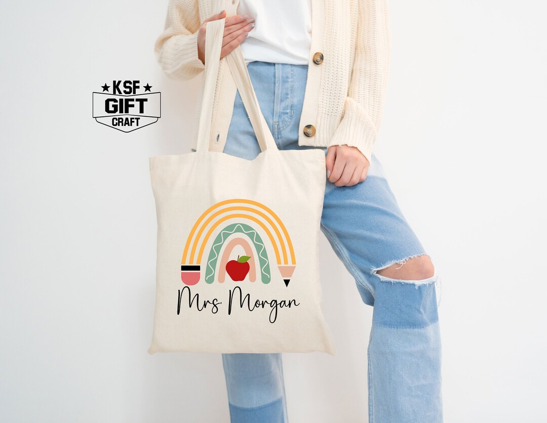 Personalized Teacher Tote Bag: Pencil Rainbow Totes - Etsy