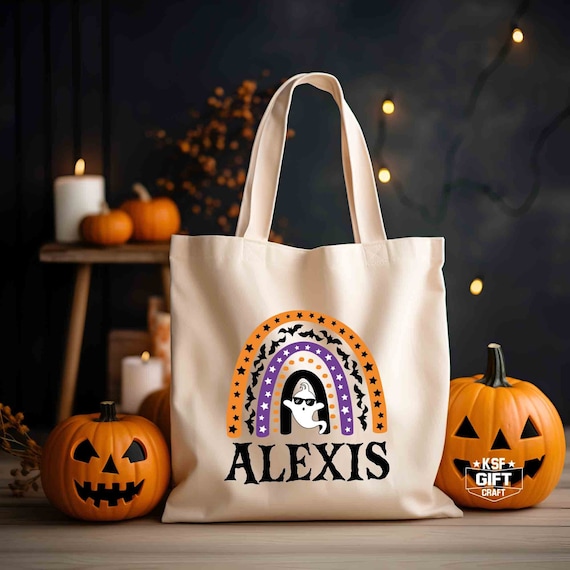 Personalized Halloween Rainbow Ghost Tote Bag: Trick Or Treat Bags