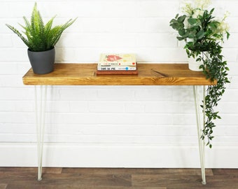 RUSTIC Console Table With White Hair Pin Legs Reclaimed | Etsy