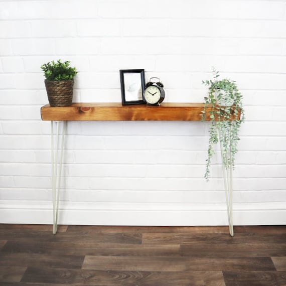 Radiator Console Chunky Slimline Table With White Hairpin Legs