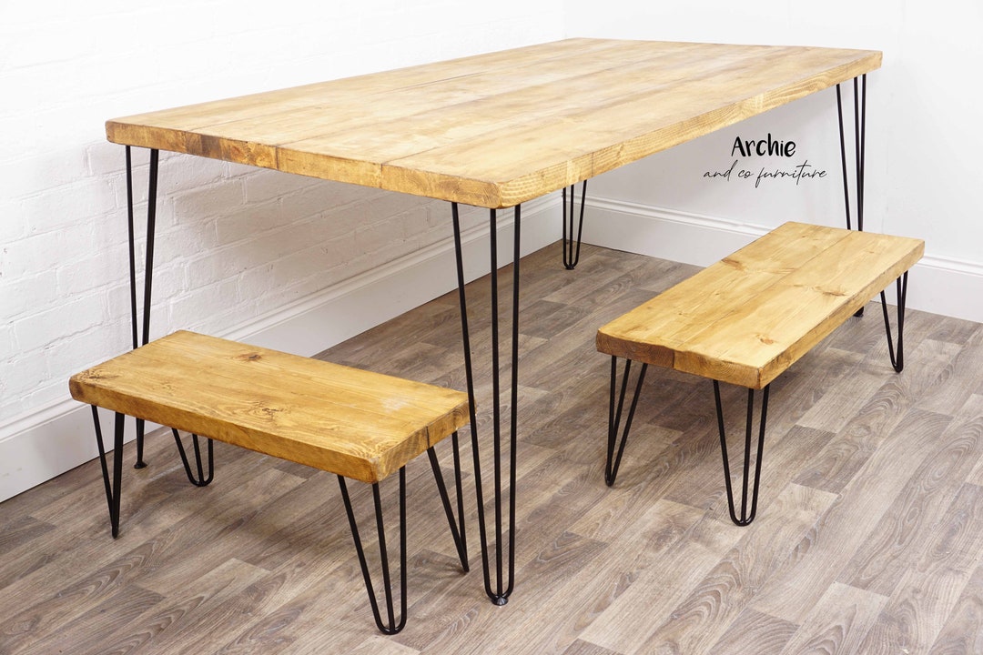 Rustic Reclaimed Timber Dining Room Table Industrial Steel Hair Pin ...