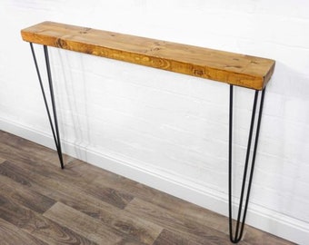 Radiator Console Slimline Table With Hair Pin Legs | Reclaimed Treated Timber Style | Solid Wood Furniture | 14CM X 4.4CM