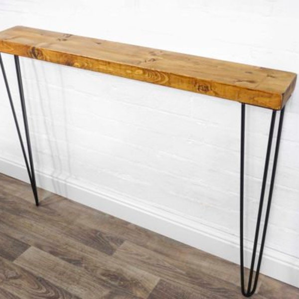 Radiator Console Slimline Table With Hair Pin Legs | Reclaimed Treated Timber Style | Solid Wood Furniture | 14CM X 4.4CM