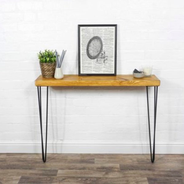 Rustic Console Table With Hairpin Legs | Reclaimed Treated Timber Style | Solid Wood Furniture | 22CM X 4.4CM