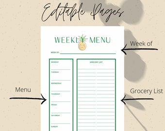 Editable Menu and Grocery List