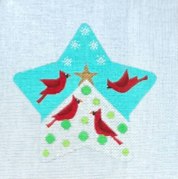 Christmas Star with Red Birds w/ Stitch Guide and Threads, Eye Candy Needlearts