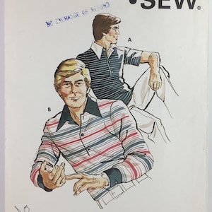 Men's Vintage 1970's Rugby Shirt Sewing Pattern Size S-M-L-XL UNCUT - Kwik Sew 704 Designed by Kerstin Martensson