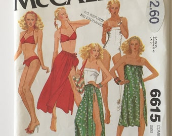 Misses' Vintage 1979 Bathing Suit, Bikini, Skirt, Cover-Up and Bag Sewing Pattern Size 10-12-14 UNCUT - McCalls 6615