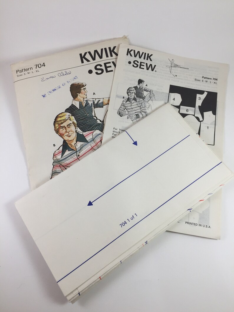 UNCUT Size SMLXL VINTAGE 1970s Men's Rugby Shirt Sewing Pattern Kwik