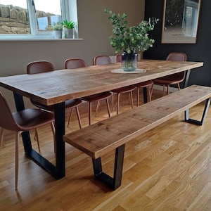 BIG BORD : 10 Seater Dining Table + Bench V Frame Legs by The Hairpin Leg Co Rustic Industrial Character Wax