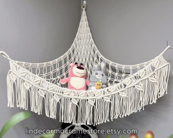 Macrame Stuffed Animal Hammock: Boho Corner Toy Storage