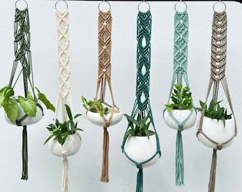 Modern Macrame Plant Hanger: Long Hanging Cotton Plant Pot Holder
