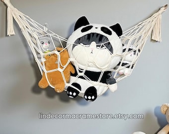 Macrame Stuffed Animal Hammock: Boho Kids Room Toy Organizer