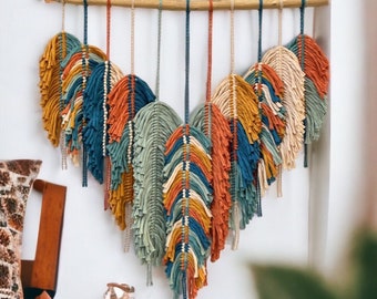 Boho Macrame Feather Wall Hanging: Rustic Home Art Decor