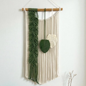 Colgante de pared con hojas de macramé: decoración bohemia de enredadera natural, 40,6 x 81,2 cm