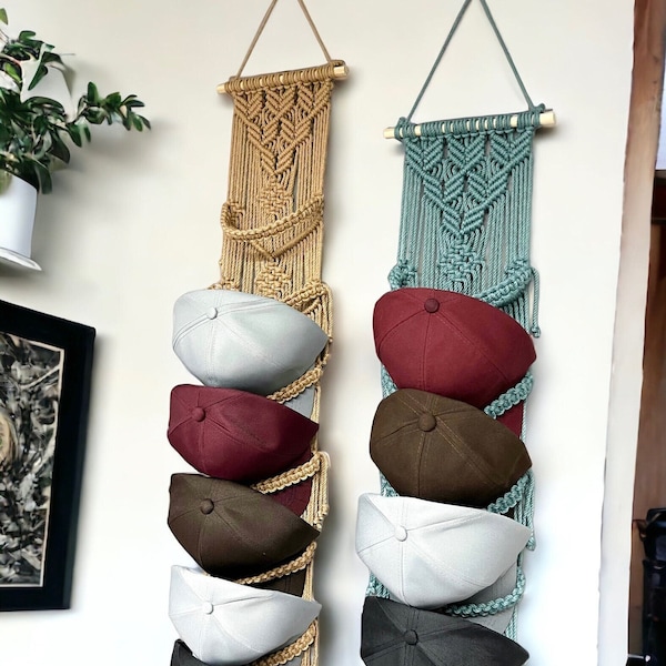 Boho Baseball Hat Rack, Macrame Hat Holder, Wall Mounted Hat Display Rack, Baseball Cap Hanger, Handmade Hat Storage, Christmas Gift For Him