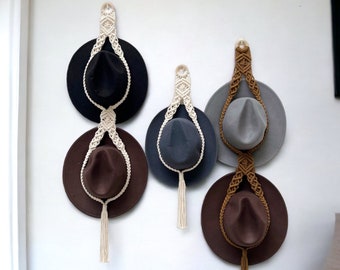 Macrame Hat Hanger: Boho Farmhouse Hat Rack, Wall Organizer