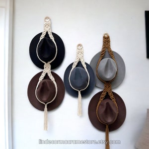 Farmhouse Hat Holder, Macrame Hat Hanger For Wall, Hat Rack, Boho Hat Display, Hat Wall Storage, Triple Hat Organizer, Christmas Gift