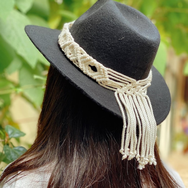 Bandes de chapeau en macramé, bande de chapeau pour femmes, accessoires de chapeau Boho, bandes de chapeau faites à la main, chapeau Boho, cadeau unique pour elle