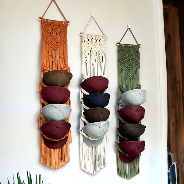 Macrame Baseball Cap Display Rack, Baseball Hat Rack, Handmade Cap Storage, Hat Holder For Wall, Boho Room Organization Decor, Gift For Him